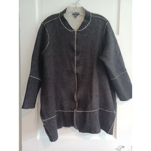 Eileen Fisher Jackets & Blazers - Eileen Fisher Merino wool jacket 2X plus sz patchwork pockets zip-up black gray